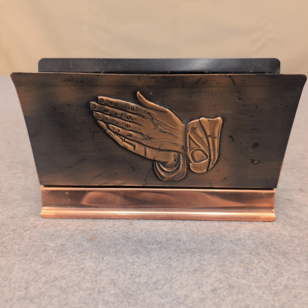 Vintage Coppercraft Guild Copper Praying Hands Letter Holder Desk Mail Organizer - Picture 4 of 6